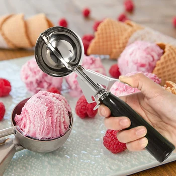 Лъжица за сладолед от неръждаема стомана, Метална Лъжица за сладолед, бисквити, Пъпеш, плодове топки, сладолед, Кухненски притурка