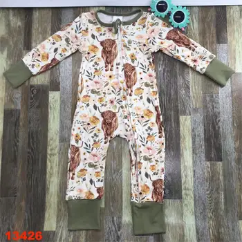 Нов Детски гащеризон с цип от бамбуково влакно, дрехи с принтом за малки момчета и момичета, пълномаслено боди за новородено, бамбук облекло за деца