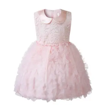 Лятна бебешка рокля, розова дантела и мъниста, рокля за Кръщаване на новородените момичета, празничен костюм на принцеса за 1 рожден Ден