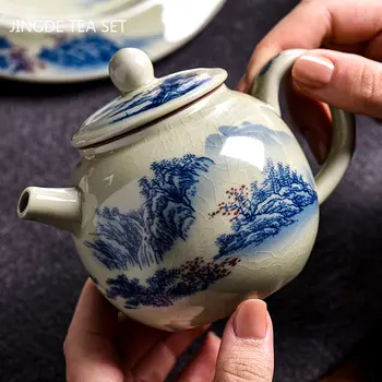 200 МЛ Китайски керамичен чайник Bg Kiln Ice Crack Glaze Може да вдигне каната Порцеланова посуда ръчно изработени Битови супени саксии