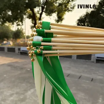 50 бр./лот, зелен цвят, на сватбата ленти, пръчки със златни звънчета за сватбени партита