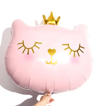 Алуминиеви балони с голяма котешка глава, Розова Корона, украса за парти в чест на рождения ден, детски душ, празнични аксесоари