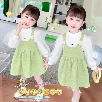 Пролетно-есенен комплект Дрехи за Малките Момичета в корейски стил 2023 г., Пуловер с пищни ръкави и Рокля, Бебешки Дрехи Принцеса за рождения Ден на от 2 теми