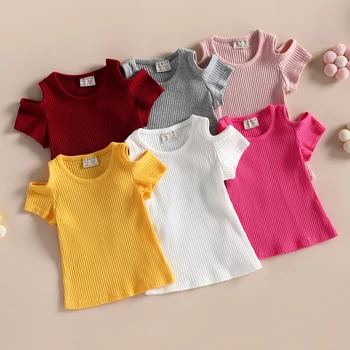 ma & бебе от 0 до 3 години, Тениска за Новородени Момичета, Трикотажни Отворени Блузи с къс ръкав, Модни Летни Дрехи D06