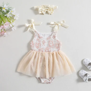 FOCUSNORM 0-24 м, лятото е сладка рокля-плъзгачи за малки Момичета, завързана гащеризон-опаковка в стил мозайка с цветен модел и превръзка на главата