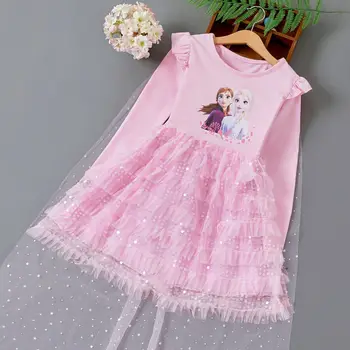 Есенни детски рокли за момичета, костюм на принцеса Елза с плащом, облекла за тийнейджъри за рожден Ден, пролетни рокли