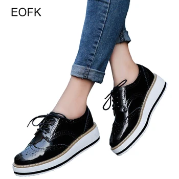 EOFK пролетни дамски Oxfords на равна подметка, кожени удобни дамски обувки-дербито с перфорации тип Броги, полски дизайнерски ежедневни обувки на платформа, маратонки Прозрачни