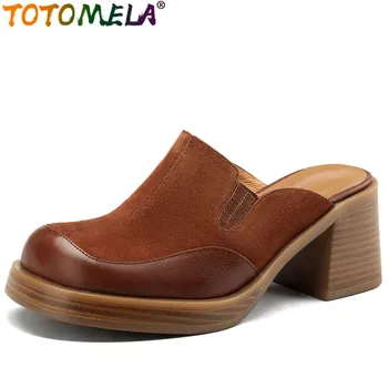 TOTOMELA/2023, ново, размери диапазон 34-40, детски велурени обувки на платформа, дамски реколта обувки на дебелите високи токчета, дамски джапанки, ежедневни чехли