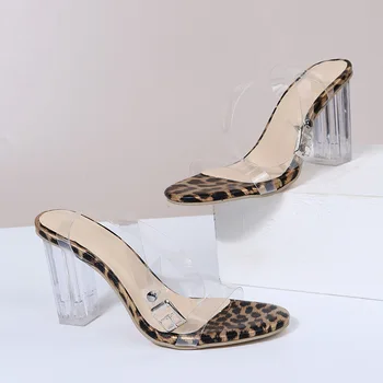 Летни дамски сандали, желеобразные чехли за баня от PVC, женски прозрачни чехли на висок ток с отворени пръсти, обувки на прозрачни токчета, сандали