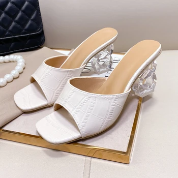 2022 Нови сандали на дебел ток с кристали, дамски модни обувки на високи токчета в стил ретро, летни дамски обувки на висок ток, чубрица размери 42
