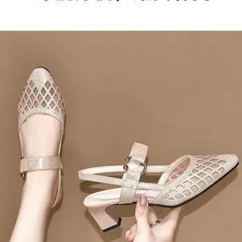 2023 г., дамски летни Нови сандали на масивна ток с остър пръсти, дамски модни и ежедневни универсална дамски обувки в изчистен стил, Сандали, дамски обувки