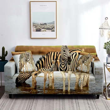 Калъф за диван с растягивающимся шарките на зебра, на черно-бели райета калъфи за мека мебел с животни, 3D защита мебели дивата природа за хол