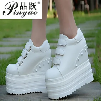нова дамски обувки, които покачване, 10 см, 12 см, 13 см, 15 см, ежедневни обувки на танкетке с дебела подметка, много високи тънки обувки