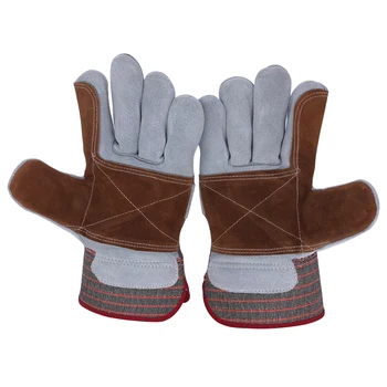 Работни Ръкавици от сива телешка спилка с кафяв увеличаване на дланите, Износоустойчиви Защитни работни ръкавици за ръце NG7039