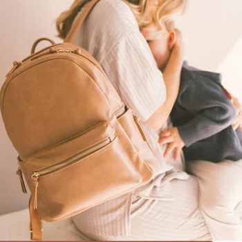 Чанта за бременни, чанти за бебешки пелени, монофонични раница от изкуствена кожа с голям капацитет, количка с пеленальным мат