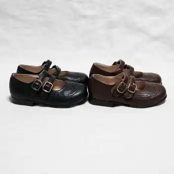 Брандираната ежедневни обувки от естествена кожа за момичета, студентски обувки от телешка кожа в ретро стил, висок клас детски обувки на плоска подметка от 6 до 8 години
