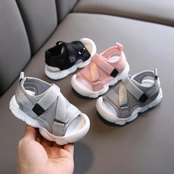 Летни сандали за децата, обувки за малки момичета, обикновена дишащи обувки от вкара тъкан, детски улични спортни сандали със защита от сблъсък