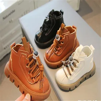 Детски обувки от естествена кожа, новост 2023 година, есента ботильоны за момичета подметка, модни обувки за малки момчета, ЕС 21-30
