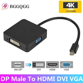 BGGQGG 3 в 1 Thunderbolt 4K Mini Display Port Докинг станция Конвертор MINI DP Мъжки към HDMI-съвместим DVI VGA Женски Адаптер Преобразувател