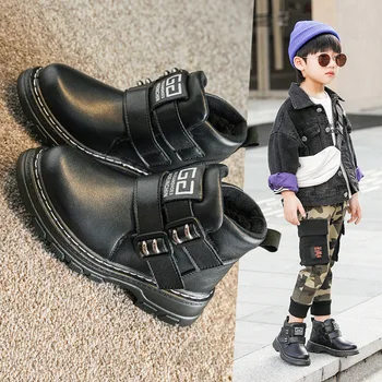 Зимните и пролетни Детски обувки за момчета, Модни Детски Черни Обувки от естествена Кожа с мека Подметка, Размер 26-37