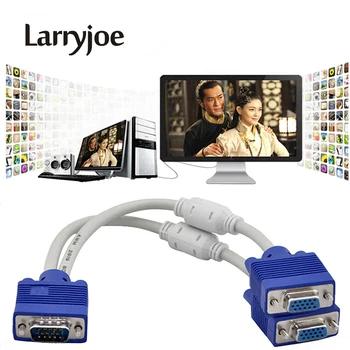 Larryjoe Висококачествен кабел-VGA сплитер от 1 компютър до две 2 мониторам Видео Y-Газа 15-Пинов с по два порта VGA мъж към жена
