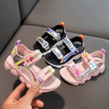 Детски летни сандали, спортни плажни обувки принцеси за момичета, Размер 26-37 с отворени пръсти, училищни модельная обувки за юноши, детски обувки на плоска подметка