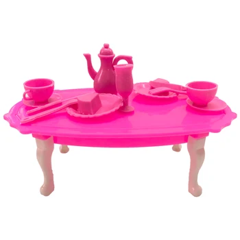 1 Комплект Куклено аксесоари, Играчки Кукли Пинк Следобеден чай, маса за Хранене с храна и чаша за кукли Барби Мебели за Детски играчки 006A3