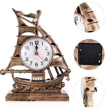 Будилник с часове, скулптура парусника, будилник, алармен часовник, настолни часовници, статуетка лодки, тихо прикроватное украса за плаване, работно бюро