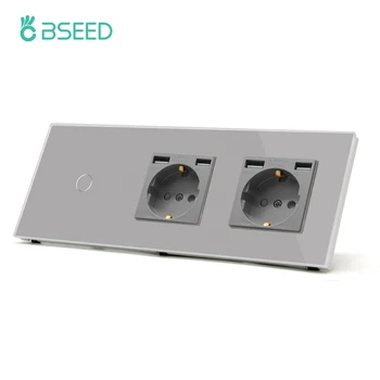 Основен Сензорен прекъсвач с двойни розетки на стената на ЕС, USB порт, Стъклени стенни ключове за осветление, контакти за зареждане на телефона 1/2/3 GANG 1Way