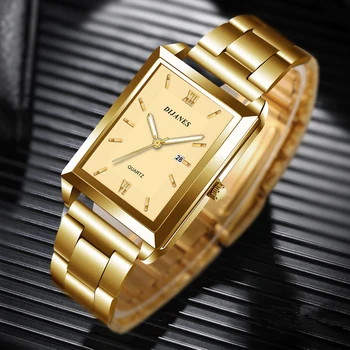 Модерен мъжки бизнес часовници за мъже, правоъгълни кварцов ръчен часовник от неръждаема стомана, мъжки ежедневни кожени часовници relogio masculino