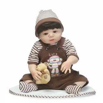 NPK 55 см, пълна силиконова эмиляция на новородено момче с черни приклеенными коса на силиконова кукла реборн подаръци и играчки за деца NPK 55 см, пълна силиконова эмиляция на новородено момче с черни приклеенными коса на силиконова кукла реборн подаръци и играчки за деца 3