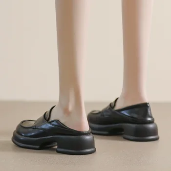 Дамски лоферы на дебела подметка; Новост 2022 г.; малки кожени обувки в британски стил с кръгла пръсти; женски тънки обувки в стил ретро; Вулканизированная обувки Дамски лоферы на дебела подметка; Новост 2022 г.; малки кожени обувки в британски стил с кръгла пръсти; женски тънки обувки в стил ретро; Вулканизированная обувки 3